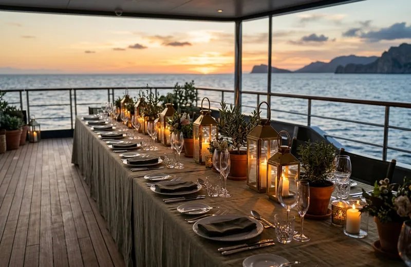 A celebration dinner on deck aboard Golden Mango